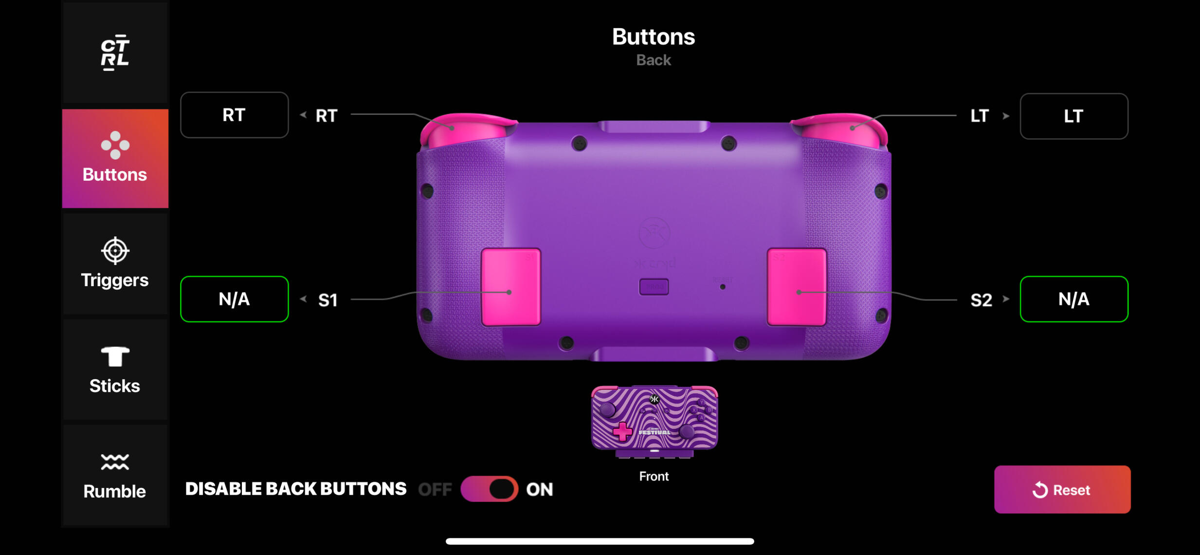 Back Paddle Configuration